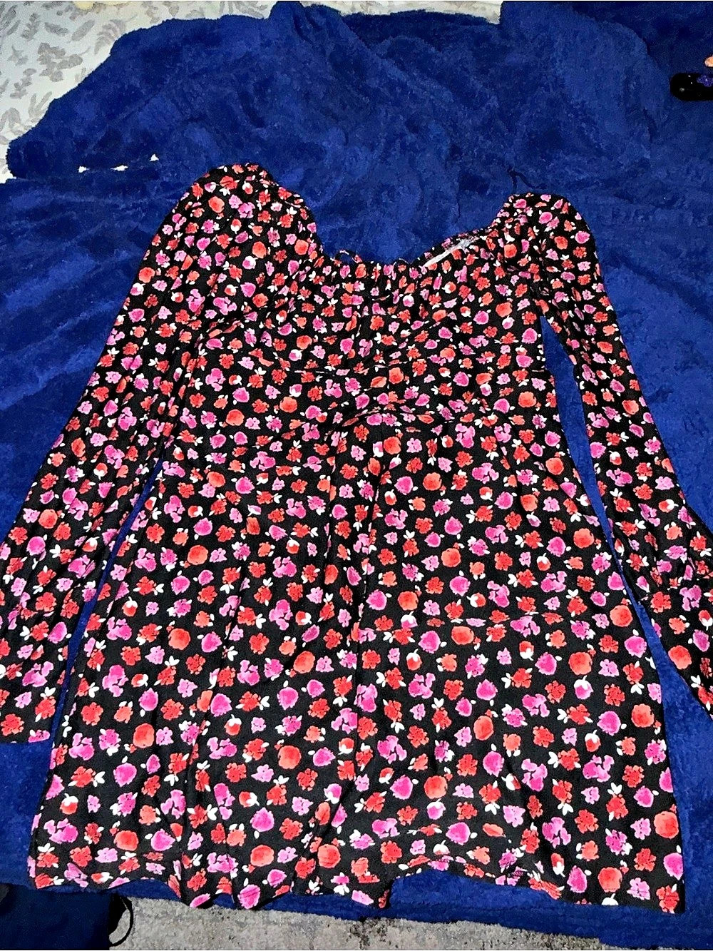 As U Wish Floral Mini Dress in Black & Pink Like New